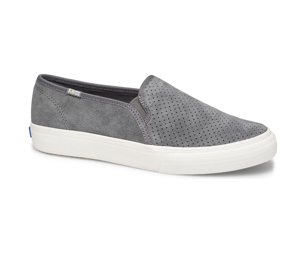 Slip Ons Keds Femme Grise - Double Decker Perf Suede - 195-XJGVRW